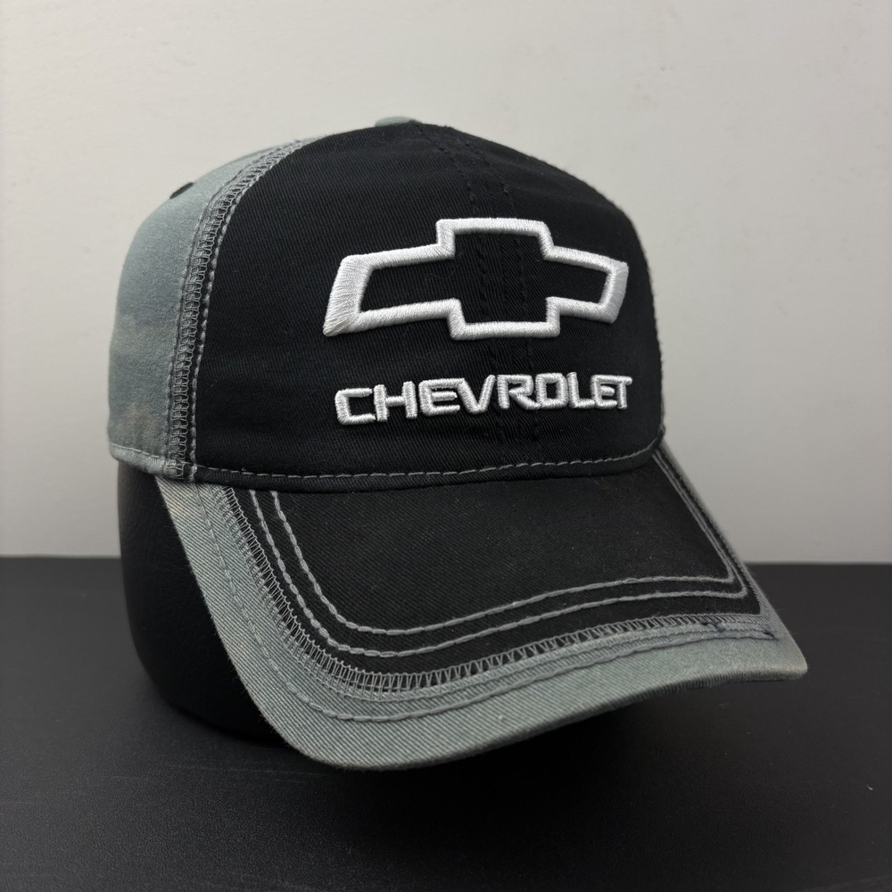 Vintage Y2K Chevrolet Chevy Hat Black Auto Gray Bowtie Strapback Adjustable Cap